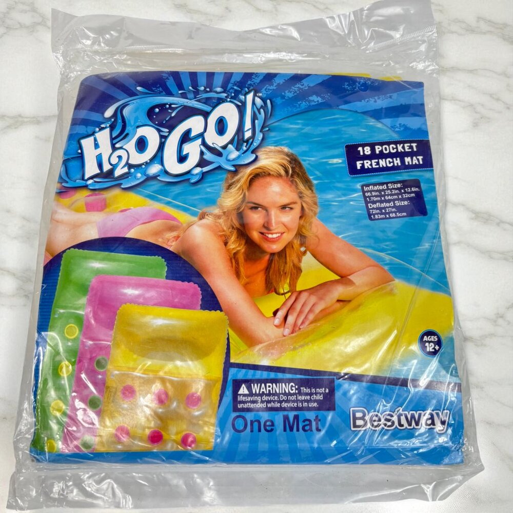 H2O Go Bestway 18 Pocket French Mat Yellow 67"x29"x12" Inflatable Pool Float